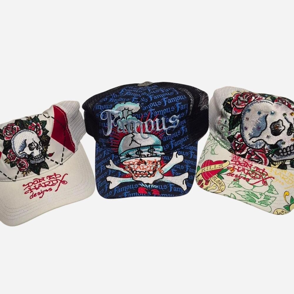 Vintage Authentic Ed-hardy Women's Trucker Hats 3 Pack
